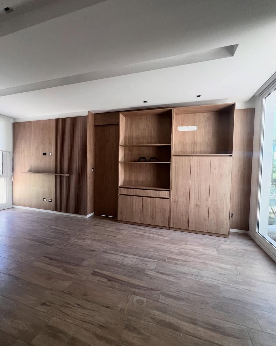 Mueble de guardado con estantes y puerta embutida